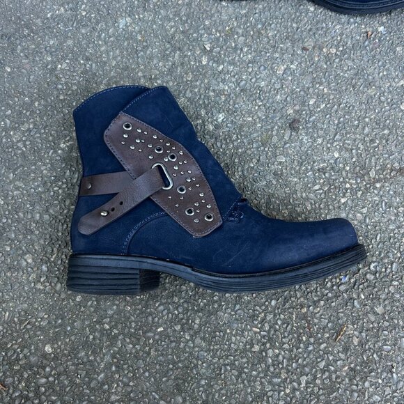 Patrizia Spring Step Billijoe Navy Leather Studded Cross Strap Boots Size 38 - Picture 12 of 14